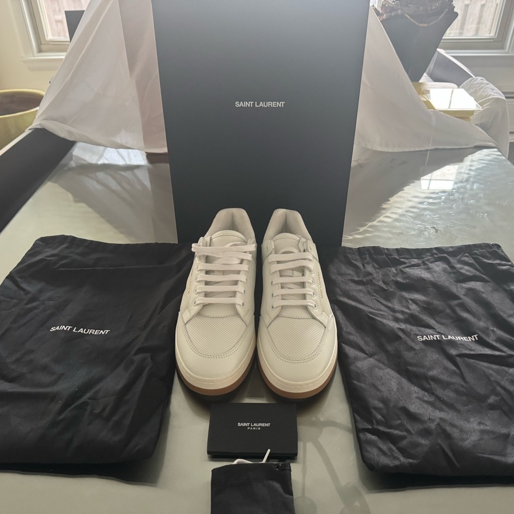 Saint Laurent White and Tan Unisex Sneakers - Picture 5 of 11